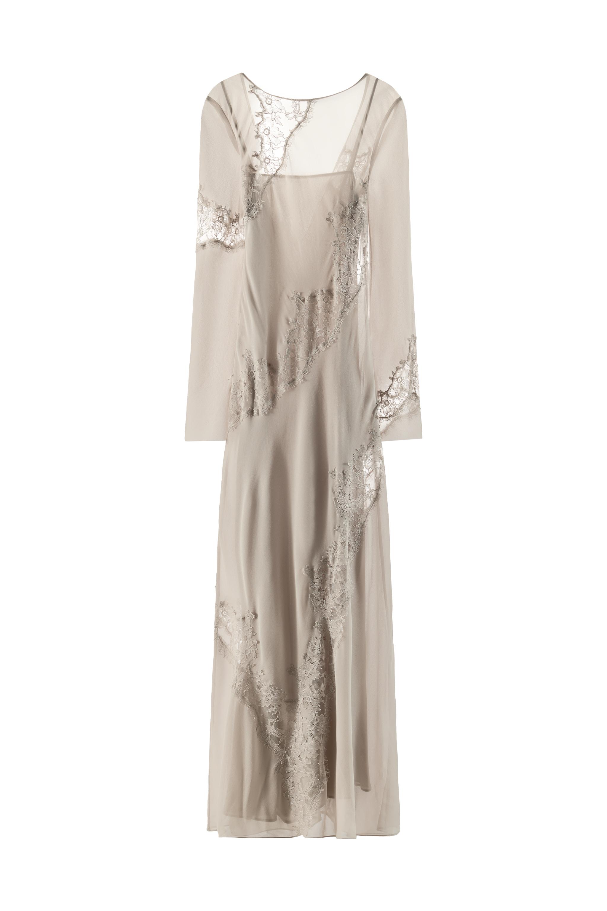 EMBROIDERED LACE GEORGETTE MIDI DRESS - Stone | ZARA United States