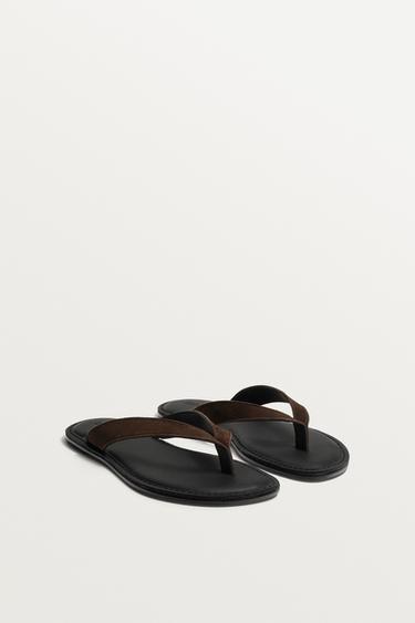 LEATHER STRAPPY SANDALS - Chocolate by Zara