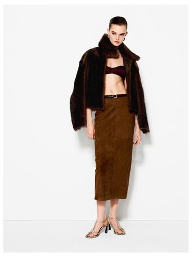 Zara Suede leather midi skirt - Brown