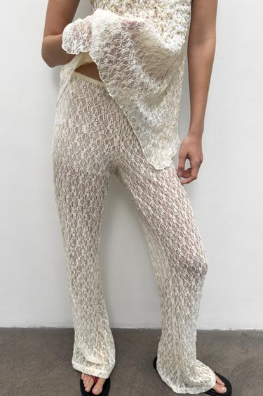 Zara LACE PANTS - Ecru
