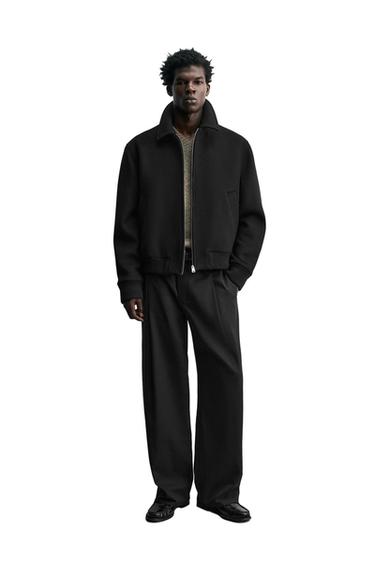 PANTALON PLIS COTON - VISCOSE - Noir de Zara