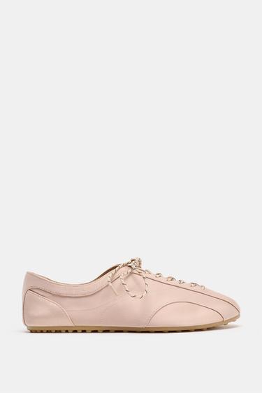 Zara LACE-UP SPORTY BALLET FLATS - Pink