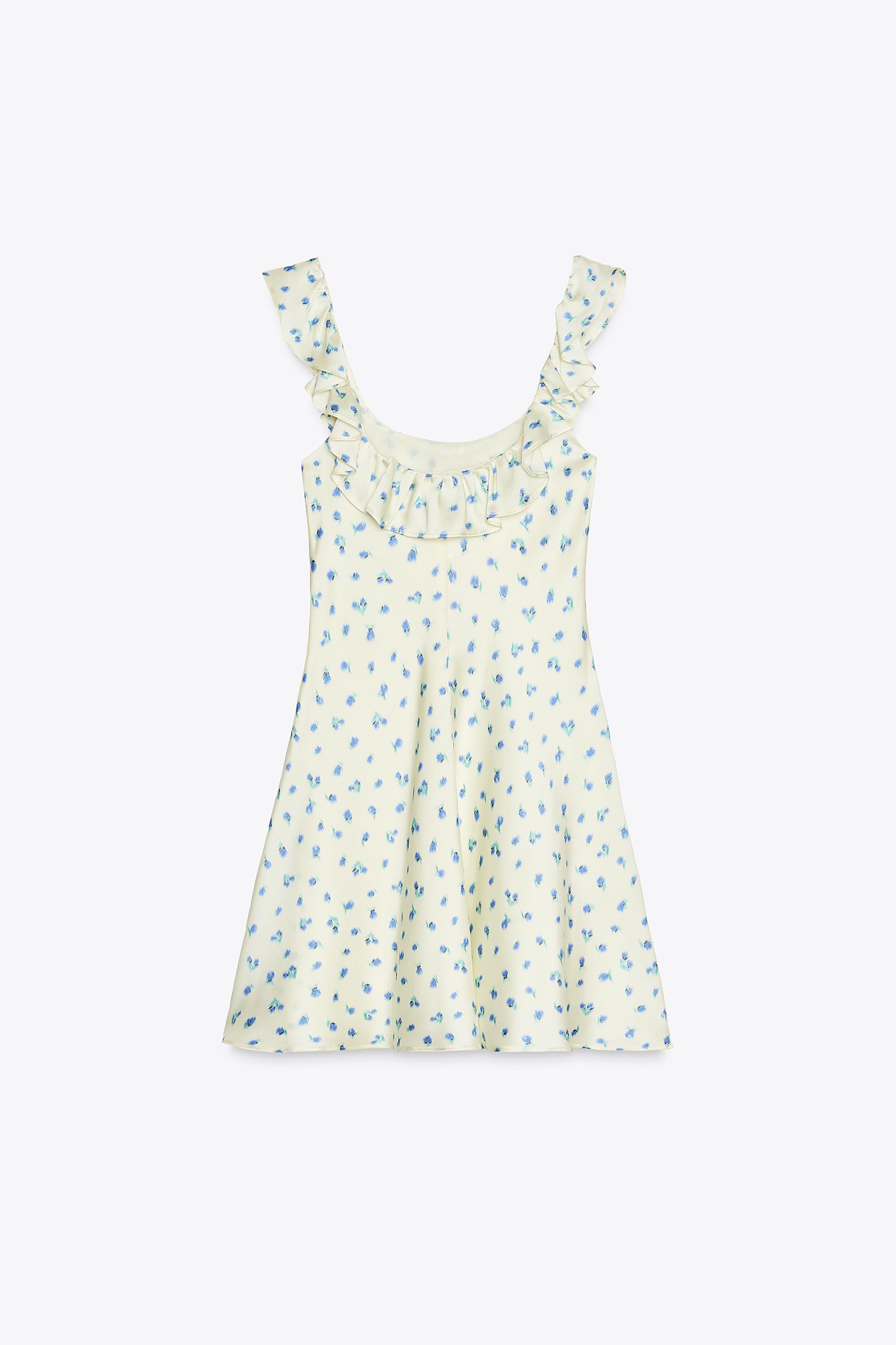 ZARA プリント柄サテンワンピース 2940/067 プリント柄サテンワンピース - エクリュ/ブルー | ZARA Japan / 日本