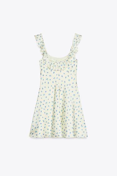 ROBE SATINÉE IMPRIMÉE - Écru / Bleu de Zara - Image 5