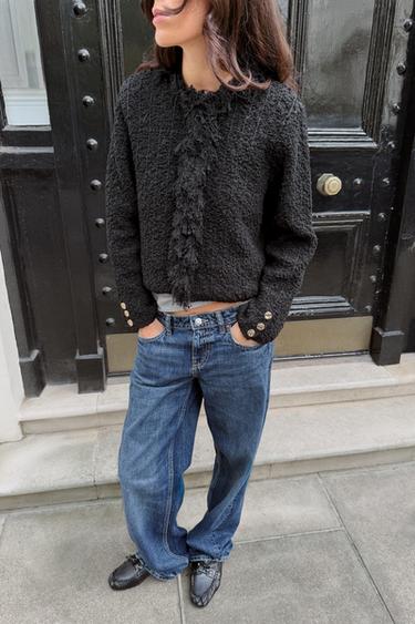 STRUCTURED FRINGED CARDIGAN — Black 1