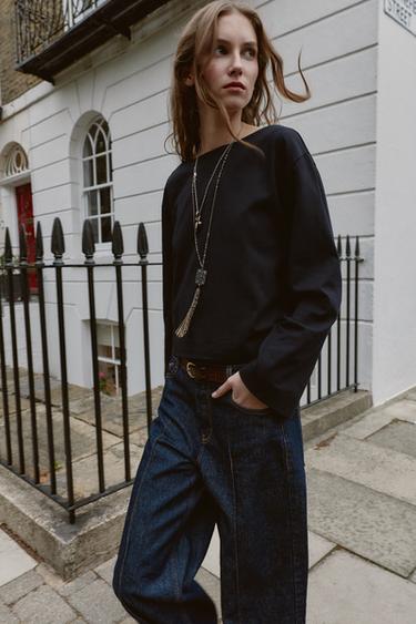 BOAT NECK T-SHIRT - Dark anthracite by Zara