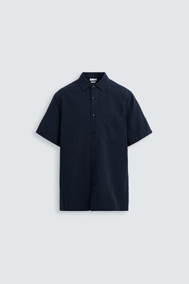 Zara COTTON - LINEN SHIRT - Dark navy