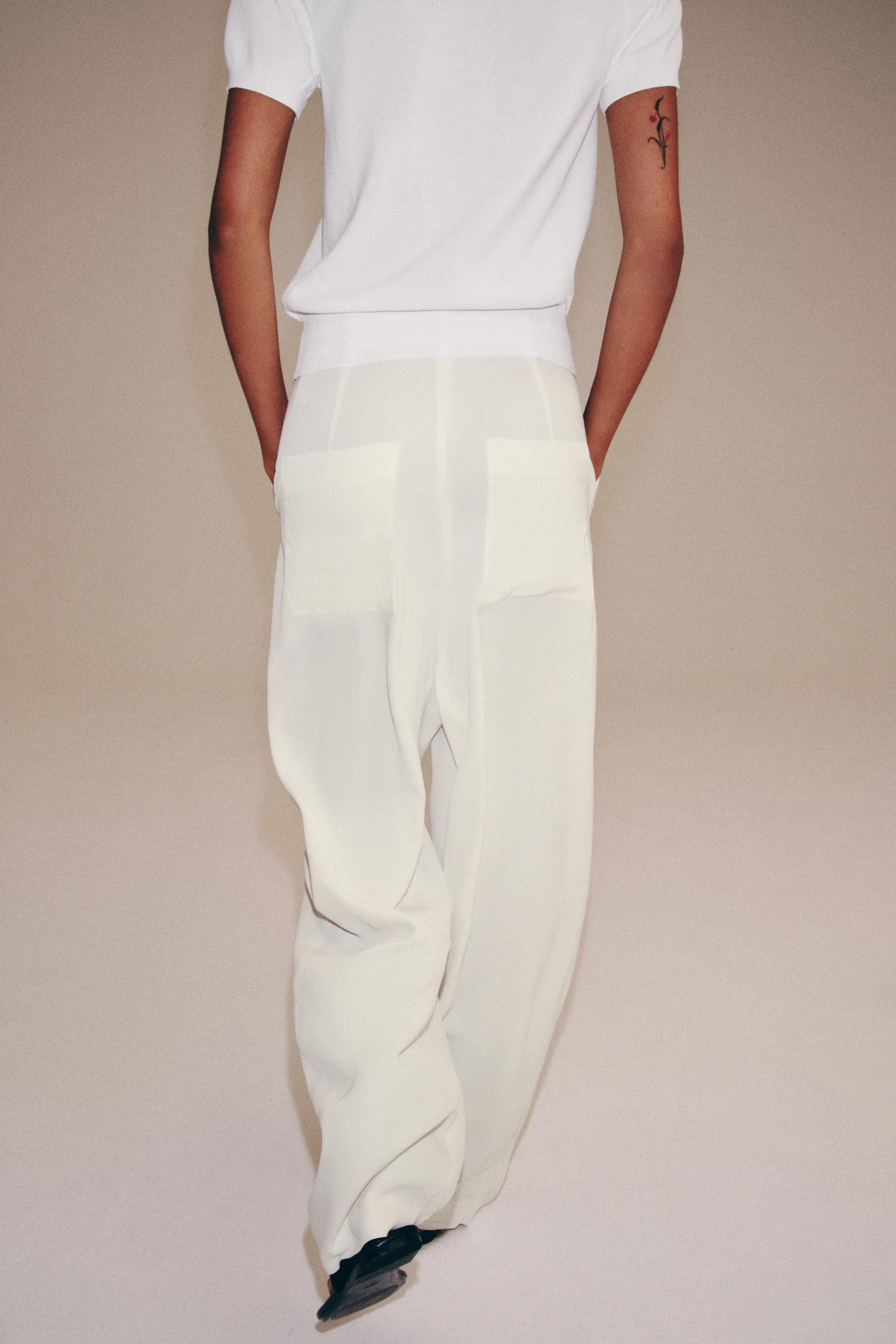 ZW COLLECTION FLOWING DARTED TROUSERS — Oyster-white