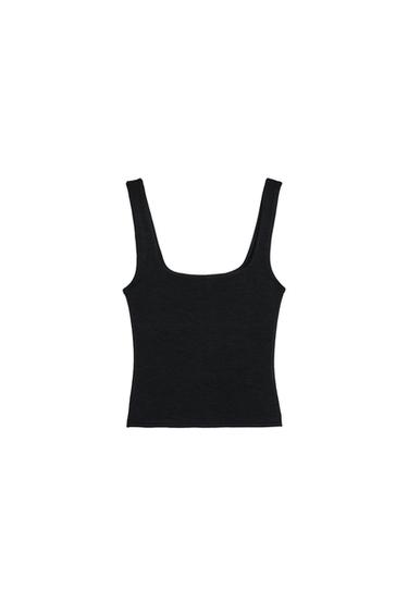 CAMISETA DE DECOTE QUADRADO - Preto da Zara
