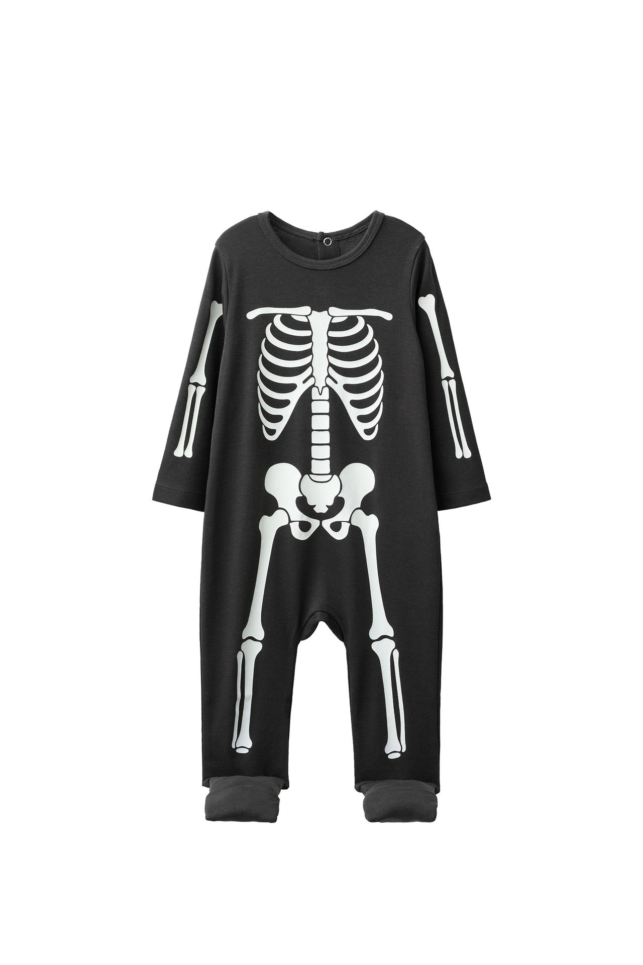 GLOW-IN-THE-DARK SKELETON CONVERTIBLE FOOTED SLEEPSUIT