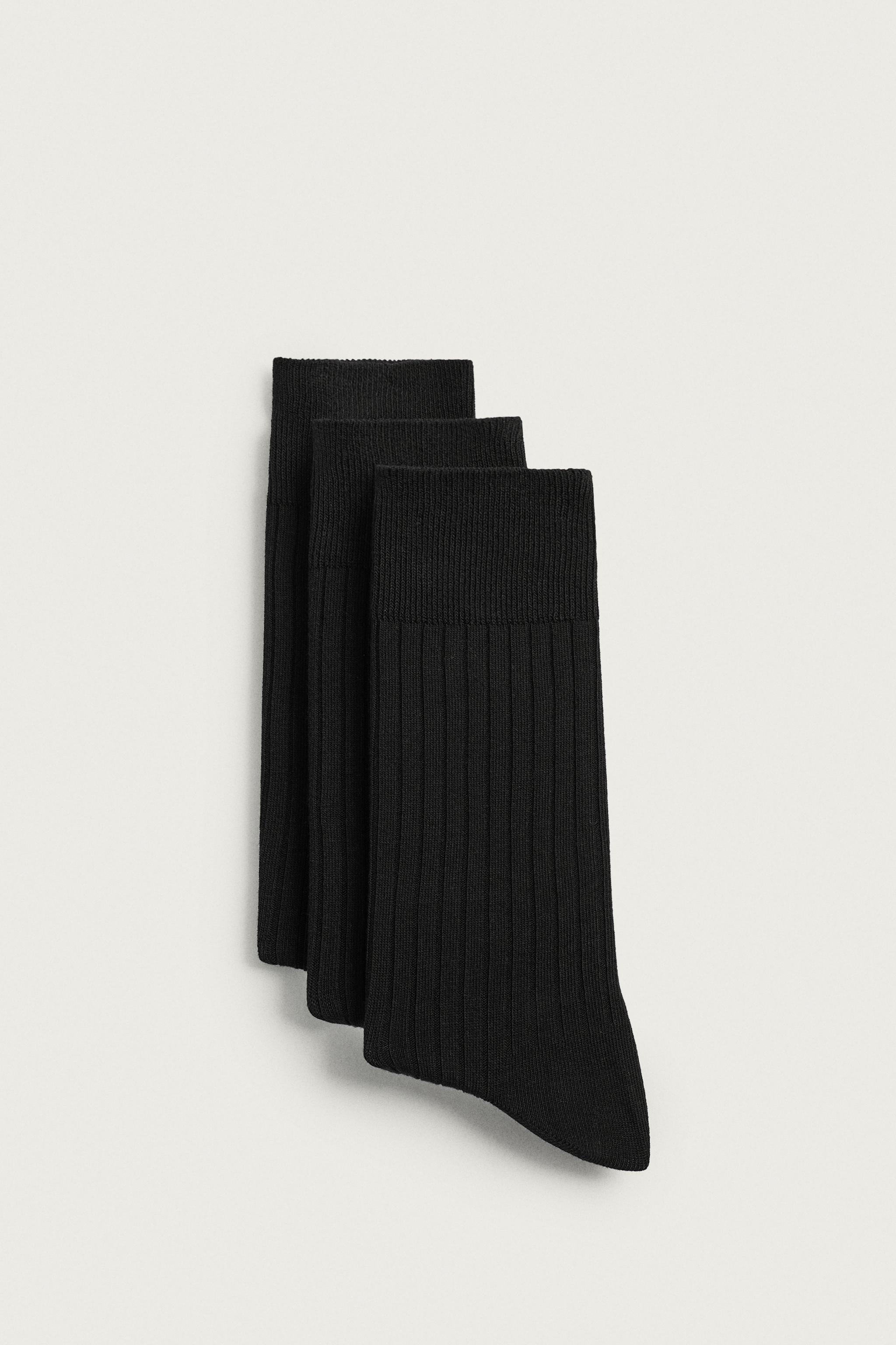3-PACK RIBBED SOCKS — Black