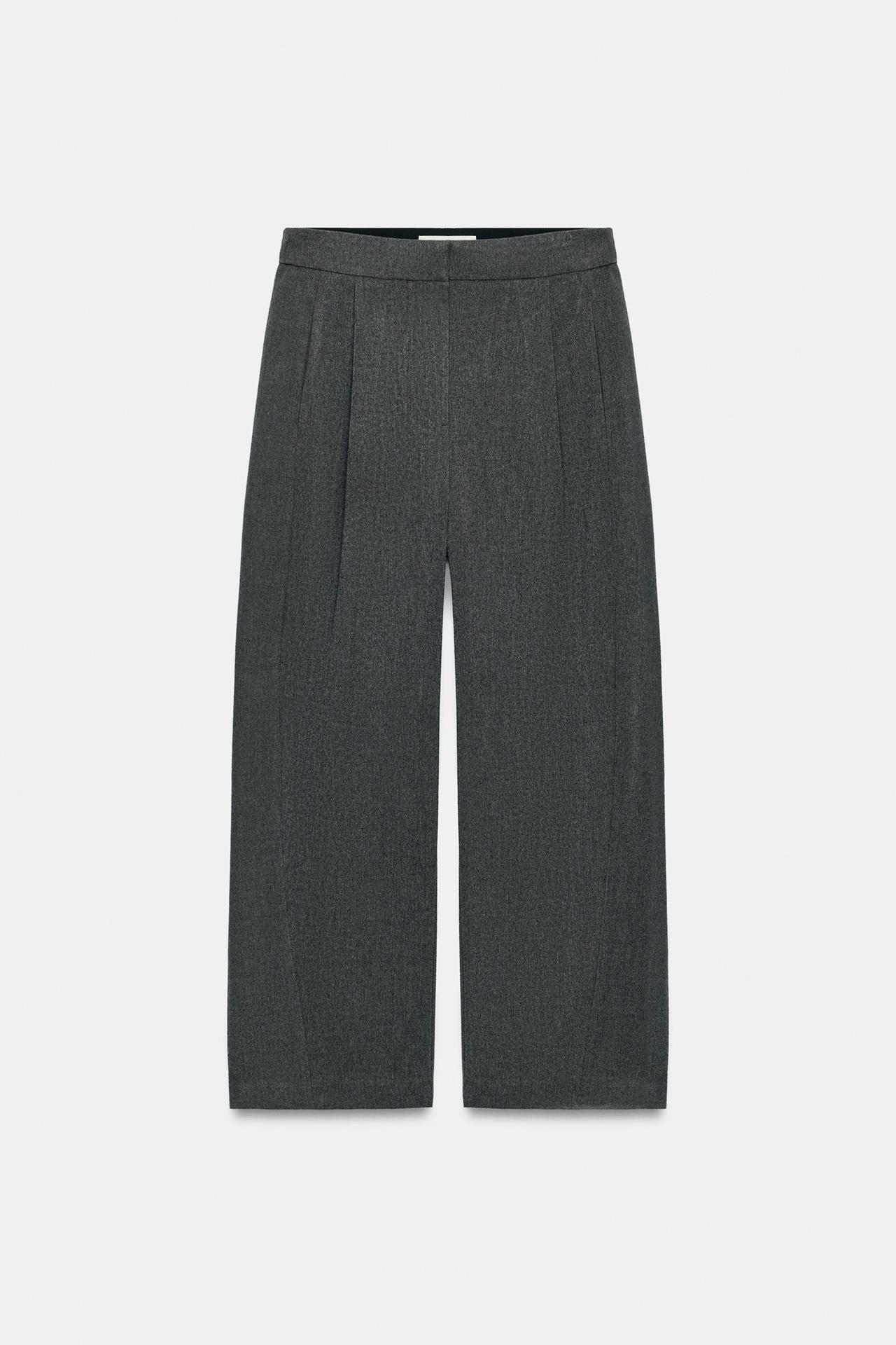 ELASTIC WAIST PLEATED PANTS — Gray marl