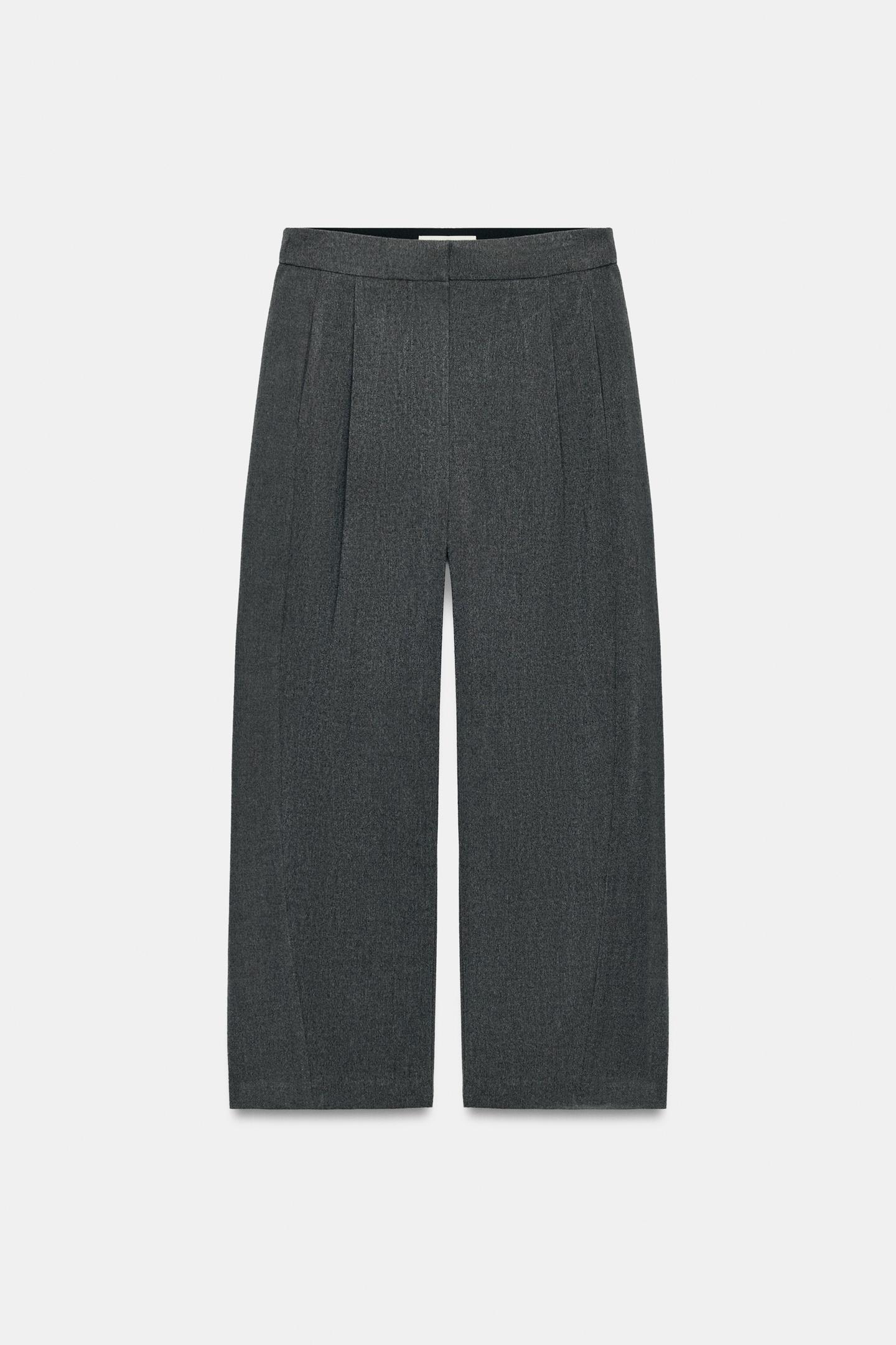 Женские брюки Zara Elastic Waist Pleated, цвет: Серый меланжевый — фото 7