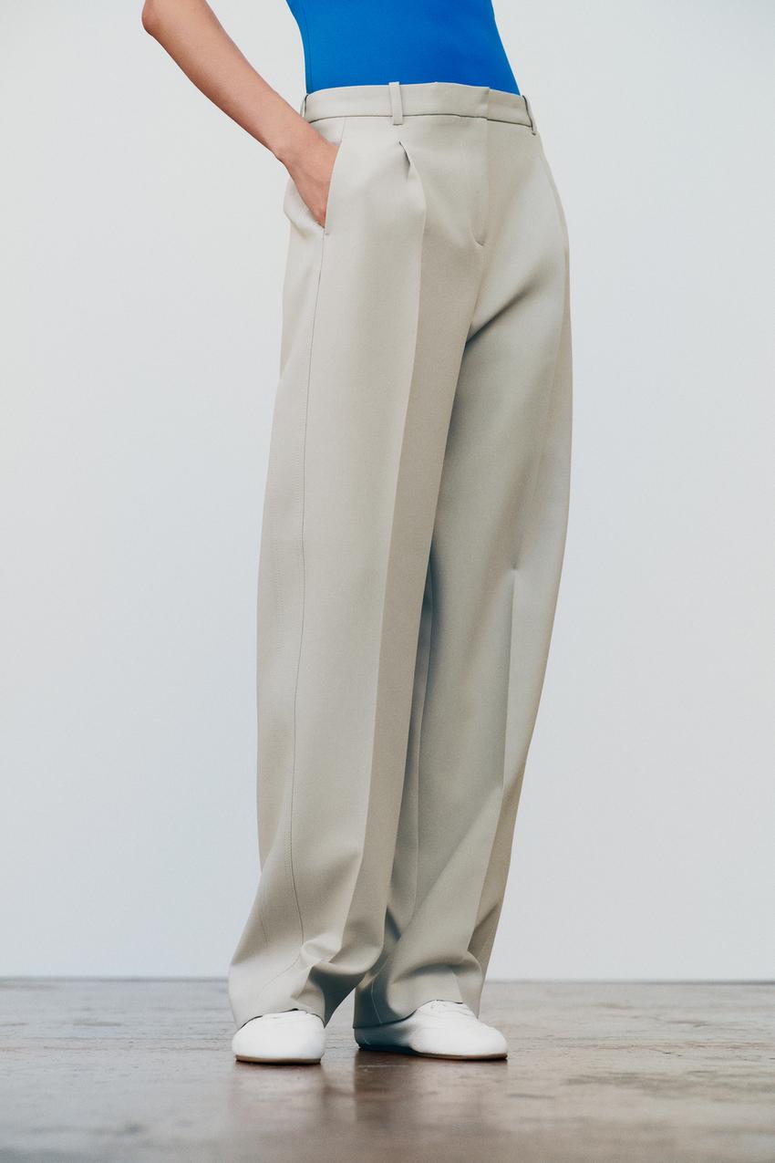 STRAIGHT-CUT MID RISE TROUSERS - Light grey