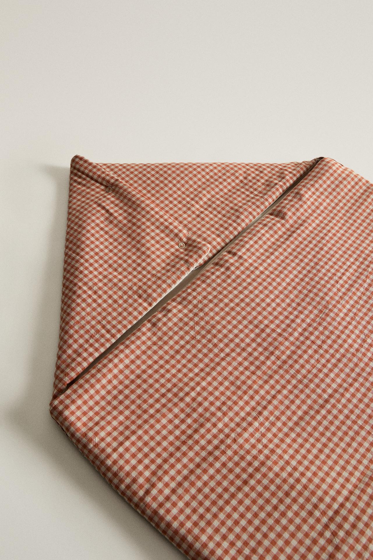GINGHAM COTTON CARRYCOT BABY WRAP — Dark orange