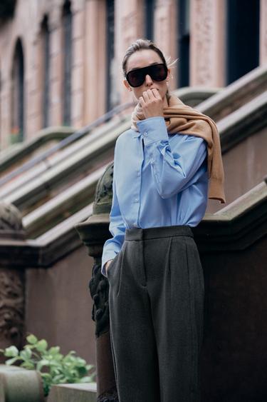 PANTALONI CON PINCE E VITA ELASTICIZZATA - Grigio mélange di Zara
