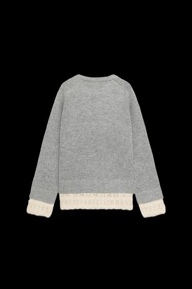 PULLOVER AUS STRICKMIX - Grau meliert von Zara