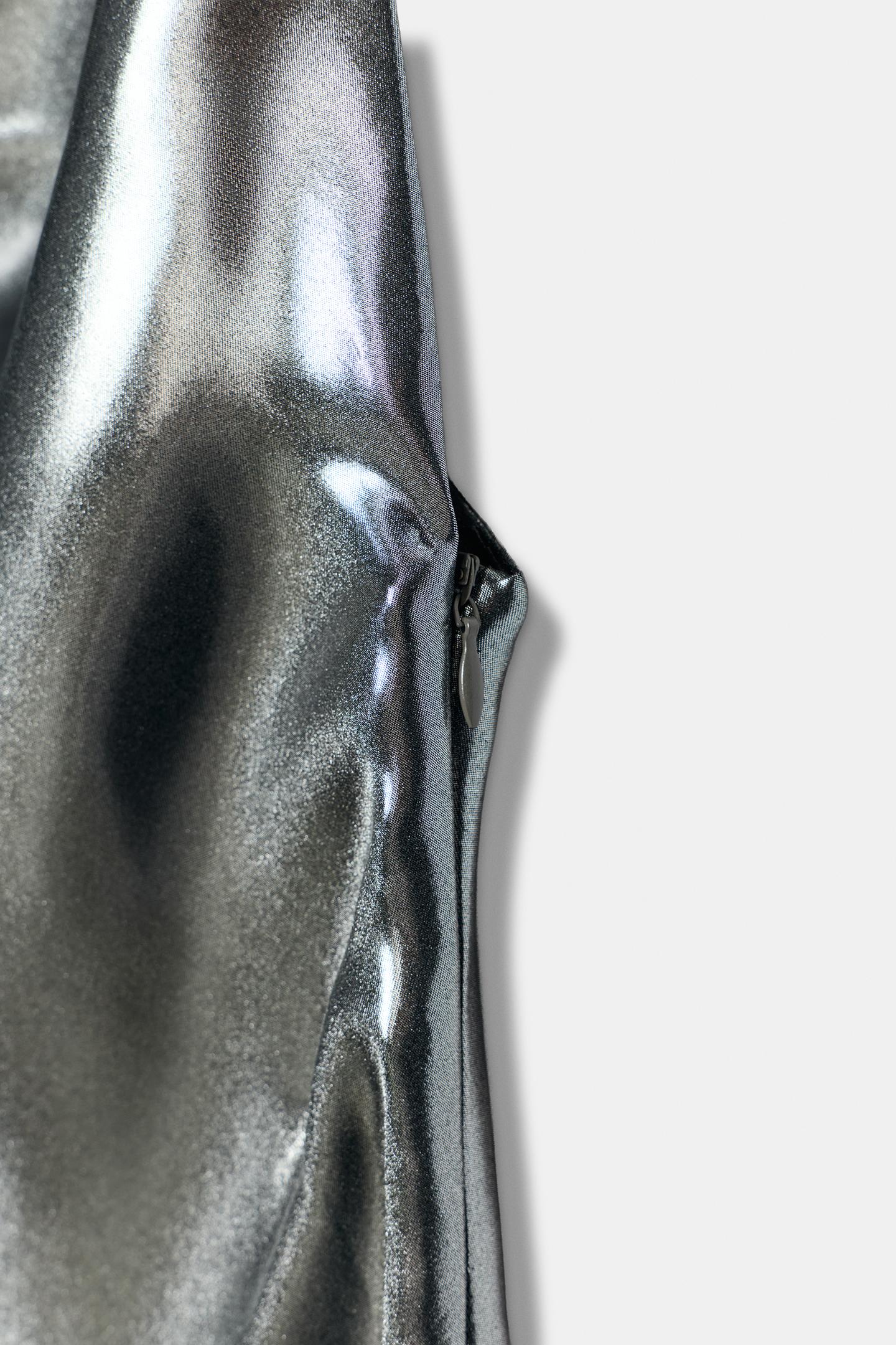 Женское платье Zara Draped Metallic-Effect Strappy, цвет: Серебряный — фото 9