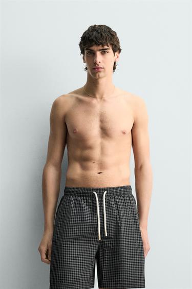 MAILLOT DE BAIN LONG À CARREAUX - Noir de Zara - Image 1