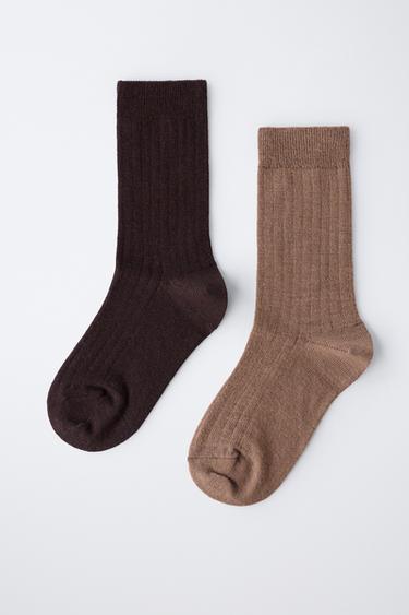 LOT DE DEUX PAIRES DE CHAUSSETTES EN LAINE - Marron de Zara - Image 3