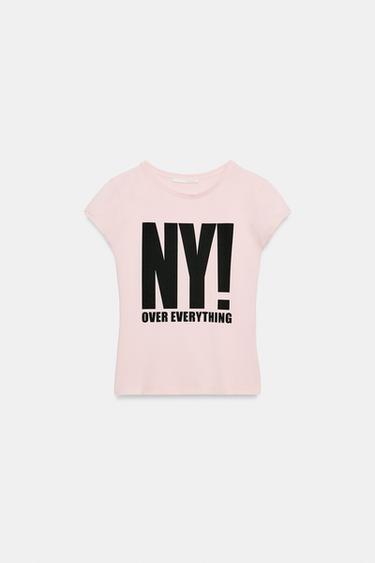SHORT SLEEVE SLOGAN T-SHIRT - Pastel pink by Zara