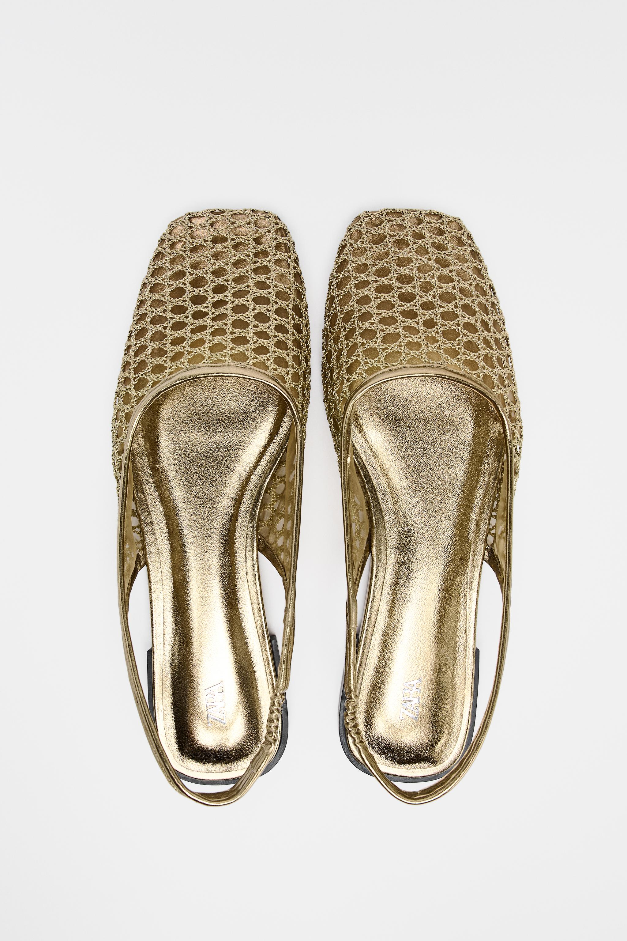 BRAIDED SLINGBACK BALLET FLATS Gold ZARA New Zealand