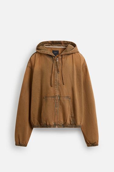 HOODED DENIM JACKET - Orange by Zara - Image 7