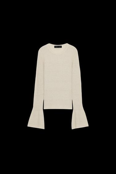 JERSEY PUNTO POINTELLE MANGA CAMPANA - Beige de Zara