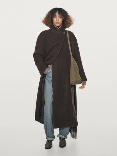 Zara Long double-breasted coat with brushed finish - Chocolate