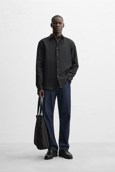 Zara EASY CARE 紋理襯衫 - 黑色
