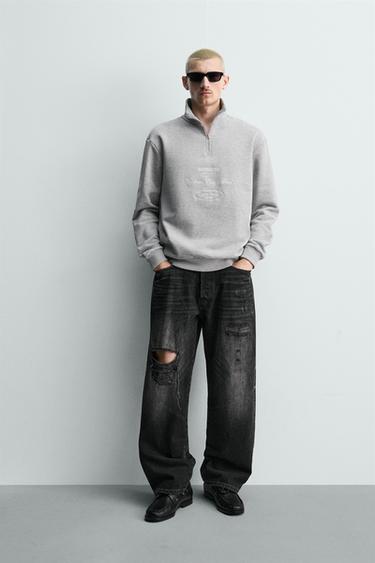 QUARTER-ZIP EMBROIDERED SWEATSHIRT - Grey by Zara - Image 0