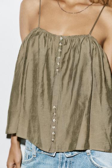 FLOWING STRAPPY BUTTON-UP TOP - mid khaki by Zara - Image 2
