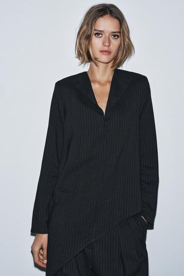 Zara ZW COLLECTION ASYMMETRIC STRIPED TOP - Navy blue
