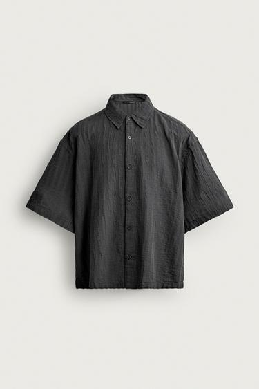 BOXY FIT JACQUARD STRIPED SHIRT - Anthracite grey by Zara