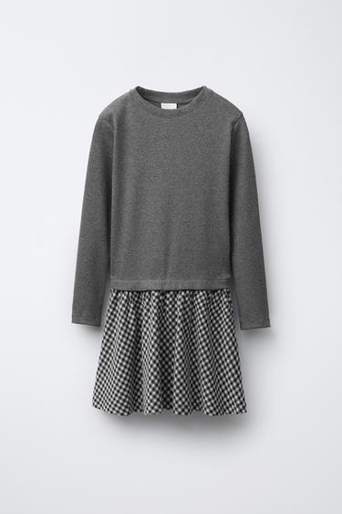 ROBE BIMATIÈRE CÔTELÉE JUPE À CARREAUX - Écru / Noir de Zara - Image 0