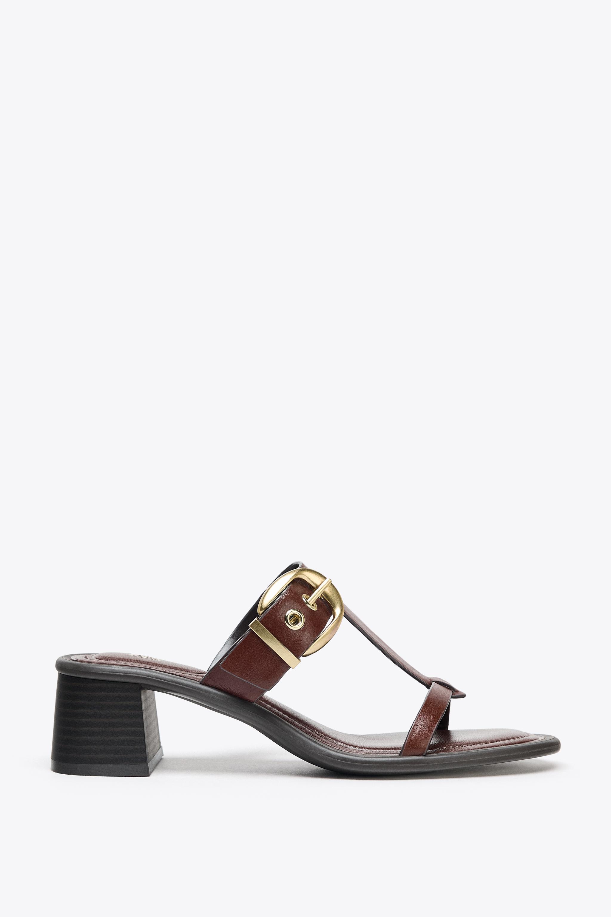 WIDE HEELED LEATHER SANDALS - Brown | ZARA United States