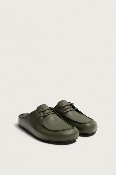 Zara LIMITED EDITION LEATHER CLOGS - Green