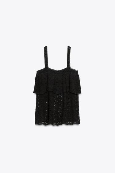 TOP EN MAILLE POINTELLE VOLANT - Noir de Zara - Image 6