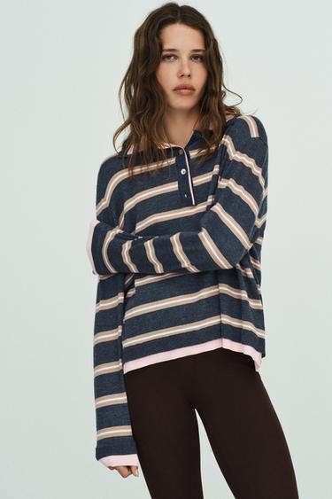 Zara STRIPED COMBINED KNIT POLO SHIRT - Multicolored