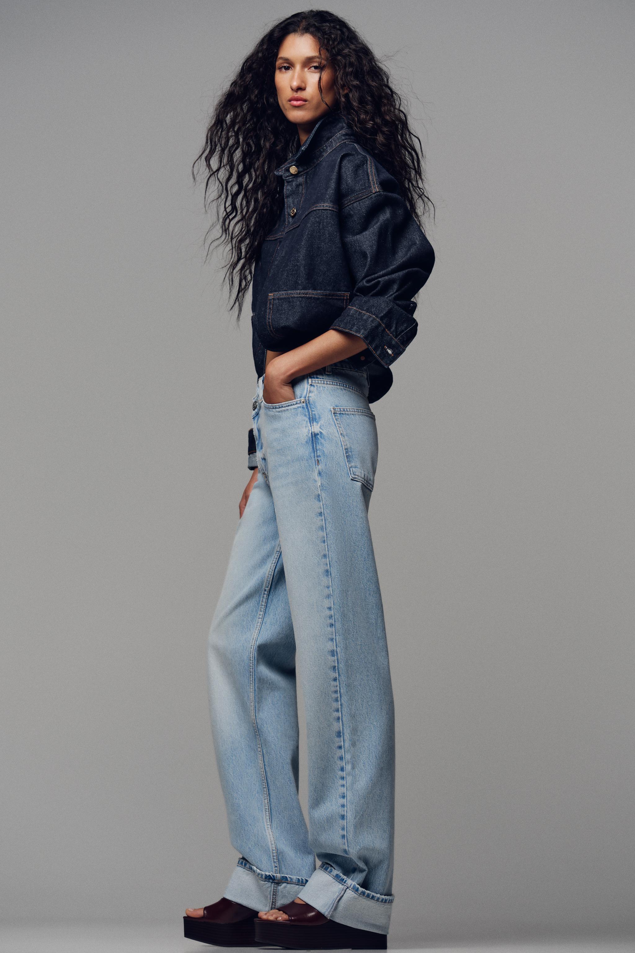 【未使用品】ZARA Spley Paint Denim JK ライトブルー L ZARA ZW LOOSE MID-RISE PAINT SPLATTER JEANS LIGHT BLUE SIZE