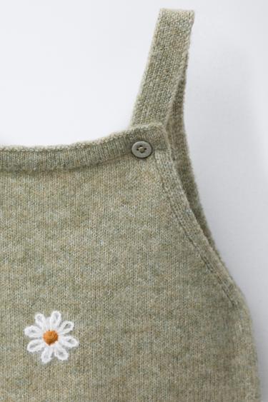 LONG DUNGAREES WITH DAISY EMBROIDERY - Light green by Zara - Image 2