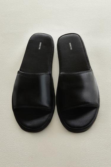 SATEEN FLATFORM SLIDER SLIPPERS - Black by Zara
