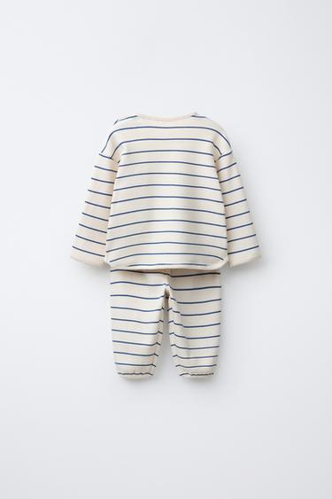 SET VAN WAFFLE T-SHIRT EN JOGGER WAYAS - Ecru / Blauw van Zara