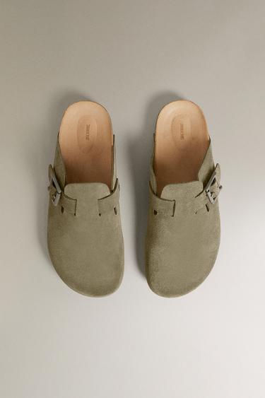 LEATHER CLOGS WITH BUCKLES - Green by Zara - Image 3