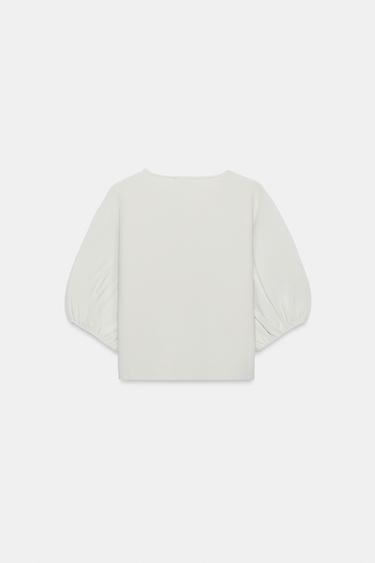 CARDIGAN WITH PUFF SLEEVES - Stone by Zara - Image 5