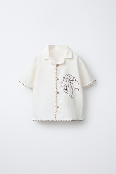 РУБАШКА С ВЫШИТЫМ ЛЬВОМ — ЭКРЮ от Zara