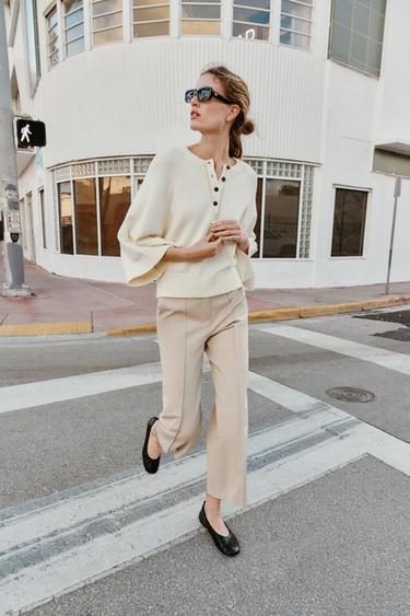 PULL EN MAILLE À MANCHES LARGES - Écru de Zara