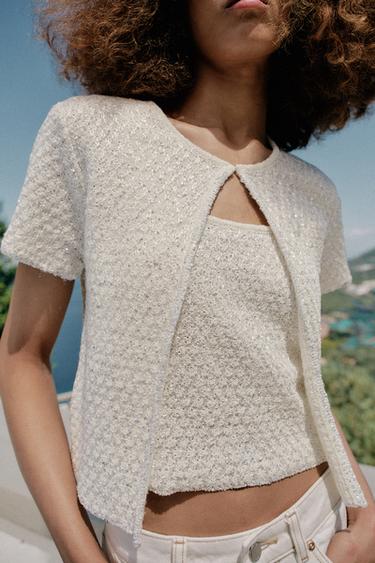 GILET EN MAILLE PAILLETTES ET FIL MÉTALLISÉ - Écru de Zara - Image 2