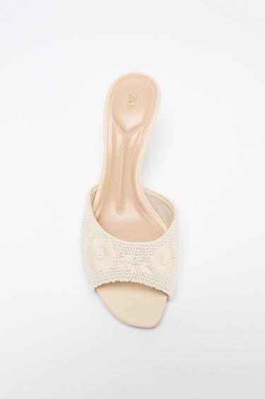BEADED HEEL MULE SANDALS - White by Zara