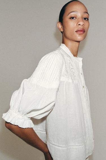 ZW COLLECTION ROMANTIC COTTON SHIRT - Ecru by Zara - Image 3